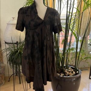 All Saints Cayette Asymmetric Parachute Dress Women’s 8 Black/brown Tie Dye